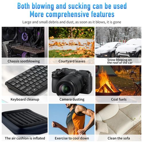 High-Speed Turbo Handheld Fan & Vacuum Cleaner Combo | 130,000 RPM Brushless Motor | Powerful Rechargeable Portable Fan | Cross-Border Lightweight Design | Multi-Functional Dust Cleaning Kit (Black)