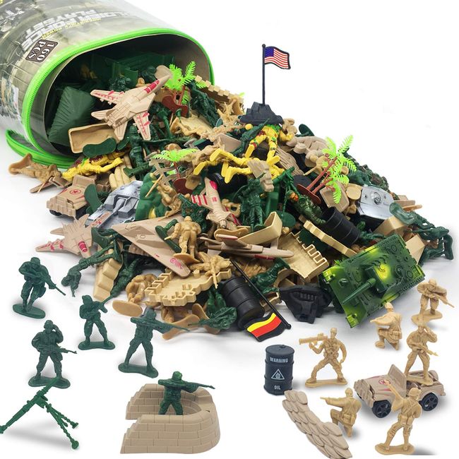 Divwa Army Men Toys for Boys 8-12, Military Toy Soldier Army Base 160 Pcs Set Including WW2 Khaki Green Plastic Army Men and Accessories with Handbag for Kid