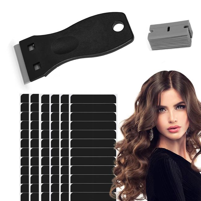 Hair Tape Extensions yapıştırıcı seti, 72 adet yedek bant, saç uzatmaları için, 1 plastik kazıyıcı ve 10 plastik bıçaklı çift taraflı yapışkan bant, saç uzatmaları için