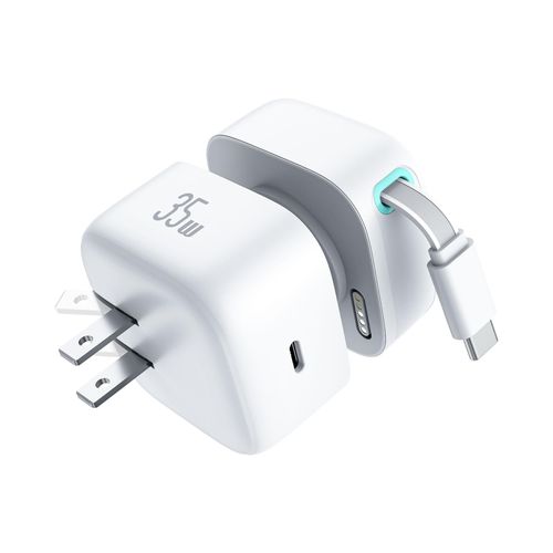 Retractable Wall Charger, 35W PD Fast Charger Block with Type C Retractable Cable (31.5 inch) and Type C Ports, Portable Charger Adapter for iPhone 16/15 Pro Max/Galaxy/Pixel & More