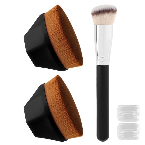 Divono 3 PCS Foundation Pinsel,Make-up Pinsel,Schminkpinsel,Flat Top Gesicht Pinsel Flacher Foundation Pinsel Tragbarer Foundation Pinsel Make-up Pinsel Beauty Tool mit Aufbewahrungsbox (Schwarz)