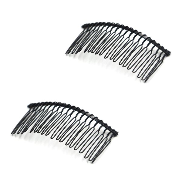 Ruwado 2 Pcs Wedding Veil Hair Side Comb Metal Black Twist Wire Curved Classic French Styling 20 Teeth Hair Pin Clamp for Fine Hair Women Girl DIY Bridal Hair Accessories (Black)