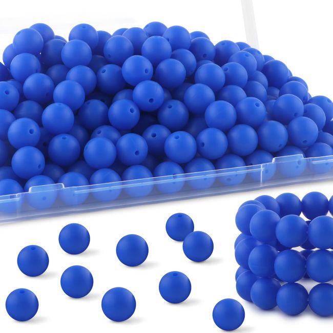 HHCFAST 150Pcs 15mm Silicone Beads, Silicone Beads for Keychain Making Bulk Silicone Beads for Bracelet Making Necklace Making and Round Silicone Beads for Pens（Royal Blue）