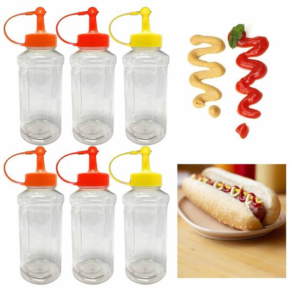 6 Pc Clear Squeeze Bottles Condiment 10oz Ketchup Mustard Salad Dressing Plastic