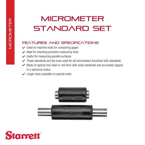 Starrett Micrometer Standard Set with Insulated Handle and Spherical Ends - Ideal for Checking Precision Measuring Tools - 1", 2" Set Lengths, 1/4" Diameter - 2-Pack - S234C