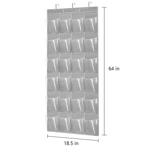 Over The Door Shoe Organizer - Space Saving Shoe Rack for Closet Door with 24 Pockets and Hook, Shoe Holder Back of Door Organizers for Shoes, Gray Hanging Shoe Organizer (Gray)