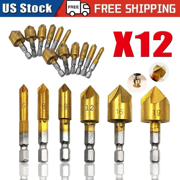 12× Chamfer Countersink Deburring Drill Bit Set Crosshole Cutting Metal Tool Kit