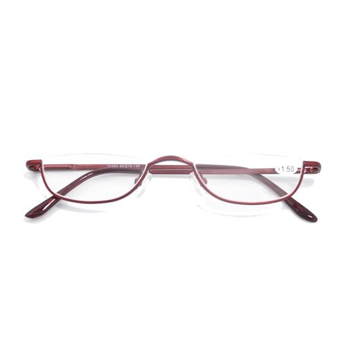 Yellowrock Tri-Color Set, Retro Semi-Round Glasses, Metal Reading Glasses, Stylish Reading Glasses, Portable, Senior Glasses, Case & Cloth, Degrees "+1.0 to +4.0", red (single)