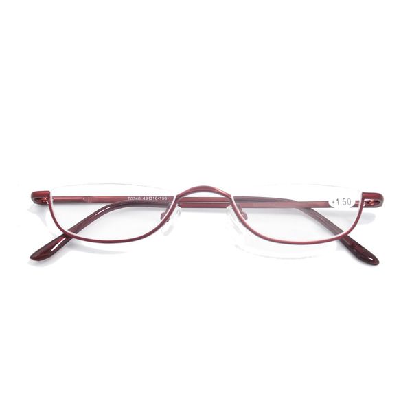 Yellowrock Tri-Color Set, Retro Semi-Round Glasses, Metal Reading Glasses, Stylish Reading Glasses, Portable, Senior Glasses, Case & Cloth, Degrees "+1.0 to +4.0", red (single)