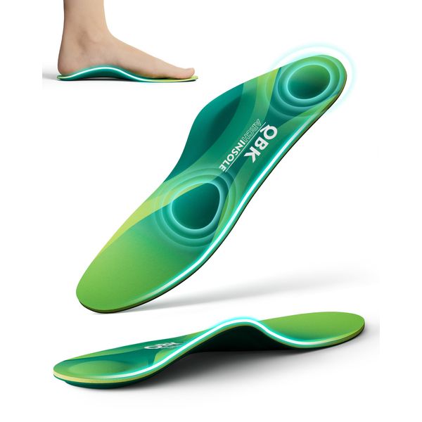 Flat Feet Insoles, QBK Arch Support Insoles for Plantar Fasciitis, Achilles Tendonitis, Bunion Relief, Metatarsalgia, and Bone Spur M