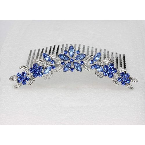 Faship Gorgeous Blue Rhinestone Crystal Floral Hair Comb