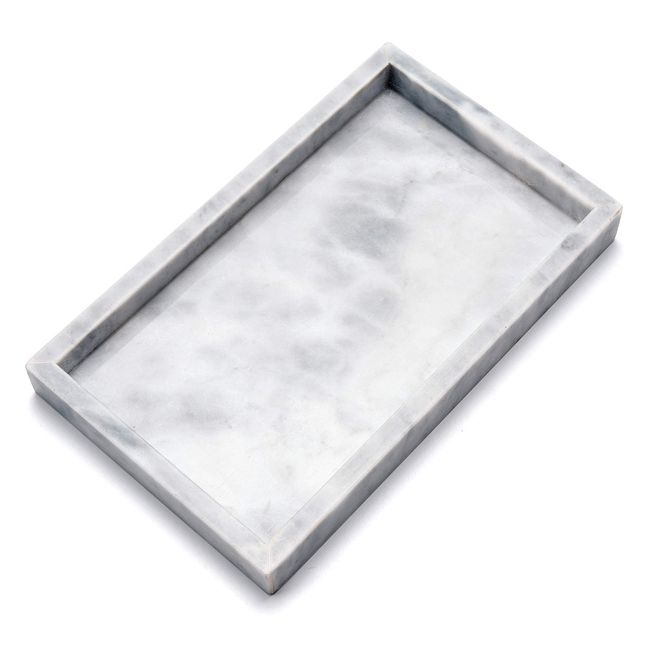 Noble Natural Marble Tray for Desktop/Kitchen/Vanity/Bathroom, Stone Organizer Tray for Coffee Table, Plate Holder for Tissues, Candles, Soap, Towel, Plant (Cloud Gray, Large 12“ x 8”)