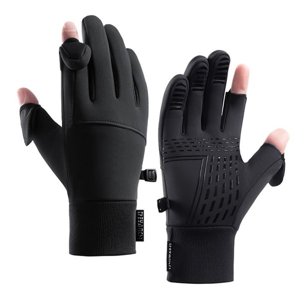 Men's Outdoor Gloves, Cold Protection, 2 Finger Out, Easy for Fine Works, Winter Classic, 3D Sewing, Fleece Lined, Fluffy, Cold Protection, Reinforced Water Repellent, 360° Cold Protection, Thermal Insulation, Constant Temperature Technology, High Elastic