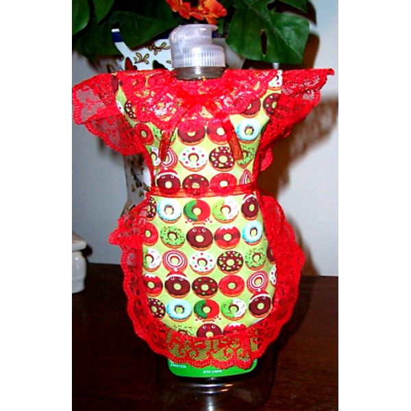 Christmas Donut Fun Apron Cover-up Dish Soap, Pancake Syrup, Catsup Bottle Gift