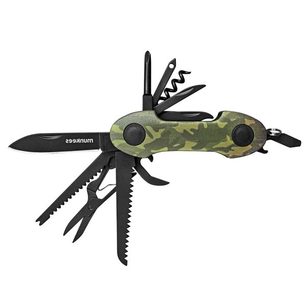 munkees 14-IN-1 Multi-functional Tool, Portable, Foldable, Blade, Versatile Tool, For Outdoors, Disaster Prevention, Work, Camping, Climbing, Green