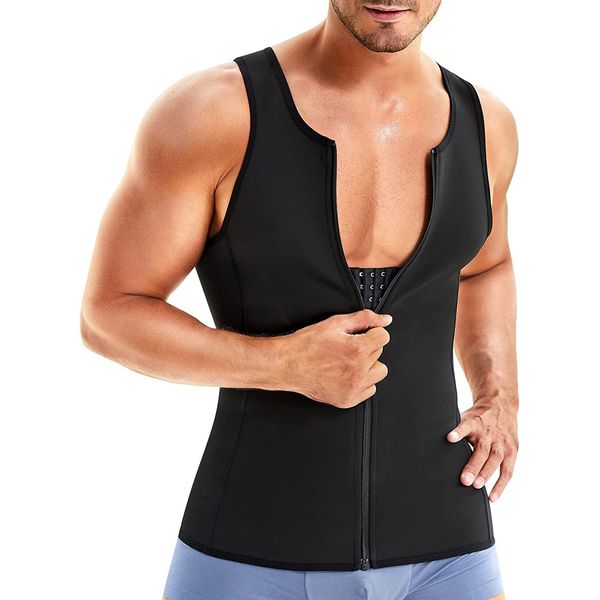 Gotoly Unterhemden Herren Shapewear Sport Workout Tank Tops Bauchweg Shirt Kompressionsshirt Abnehmen Body Shaper Kompressionsshirt Unterhemd Weste (L, Schwarz)