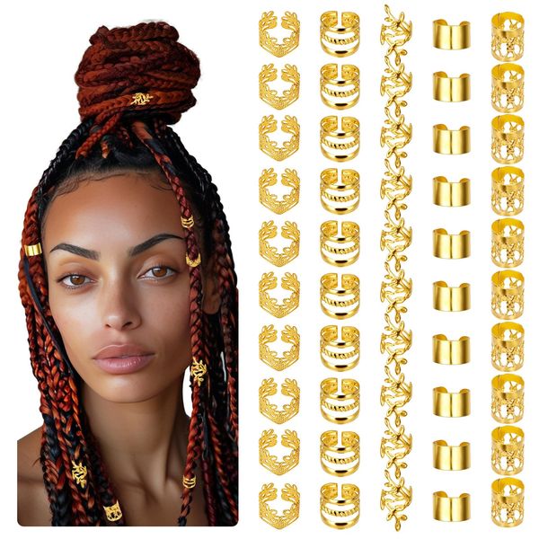 Molain 50 Stück Dreadlocks Schmuck, Haar Schmuck Braids Schmuck haarschmuck Gold Haarschmuck Festival Haarperlen zum Klipsen Verstellbar Metallene Haar Geflecht Ringe für Dreadlock-Zubehör, Haar-Zöpfe