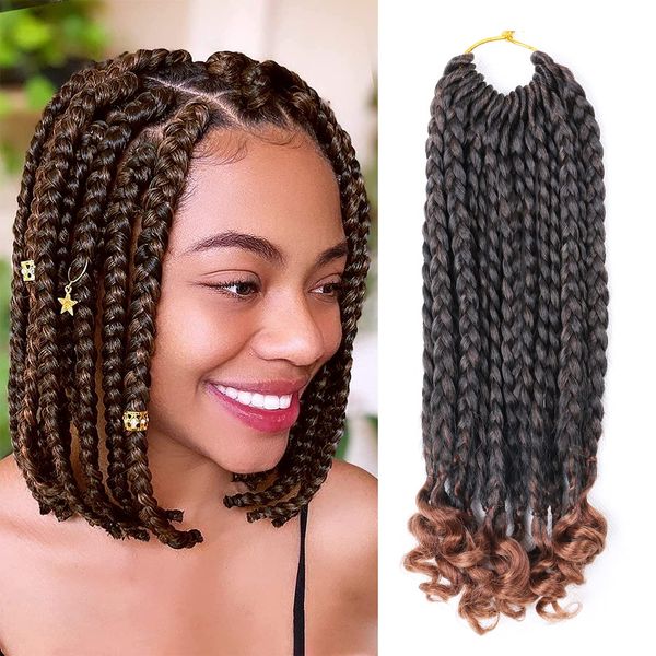 6 Packs Bob Box Braids Crochet Hair 10 Inch Bohemian Crochet Box Braids Curly Ends Bob Box Braid Hair for Black Women (10", T30)