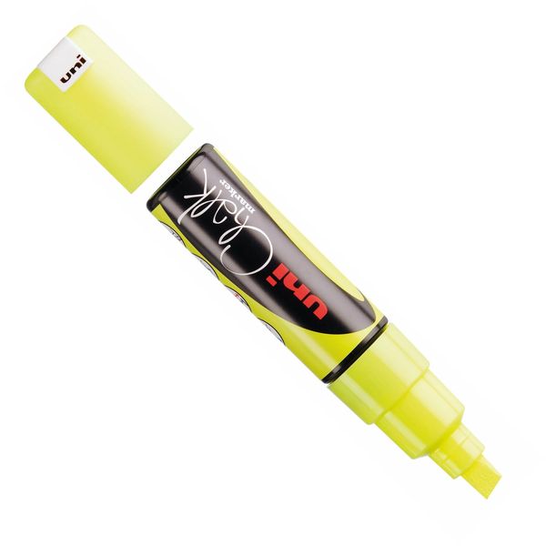 UNI Chalk PWE-8K FL Yellow Marker Chisel TIP (8.0mm BX 6)