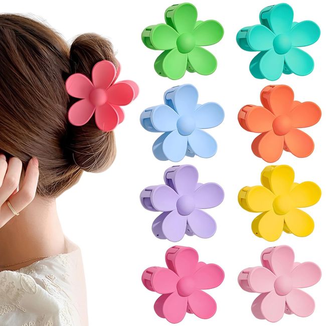 Flower Hair Claw Clips 8 Pcs Cute Large Daisy NonSlip Hair Barrettes Strong Hold Hair Clamps Fashion Hair Accessories for Woman Girls with Long Thick Thin Curly Hair Plastic 8 Color (E Style)