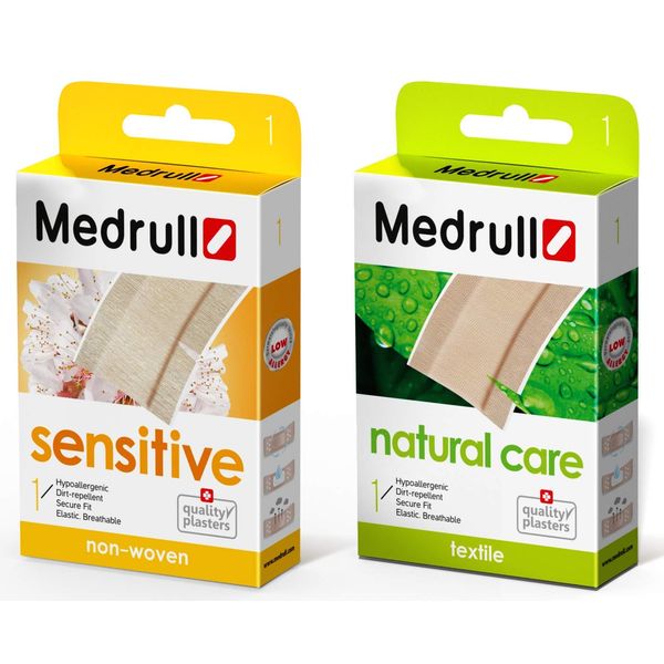 Medrull Plaster Set Sensitive and Natural Care | Plaster Size - 6cm, Set of 2 Packs | Skin Friendly - Hypoallergenic | Non-Woven and Textile Material | Elastic, Breathable | Suitable for Hospital Use