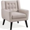 Button Tufted Armchair with Solid Wood Legs, Thick Removable Seat Cushion, Beige