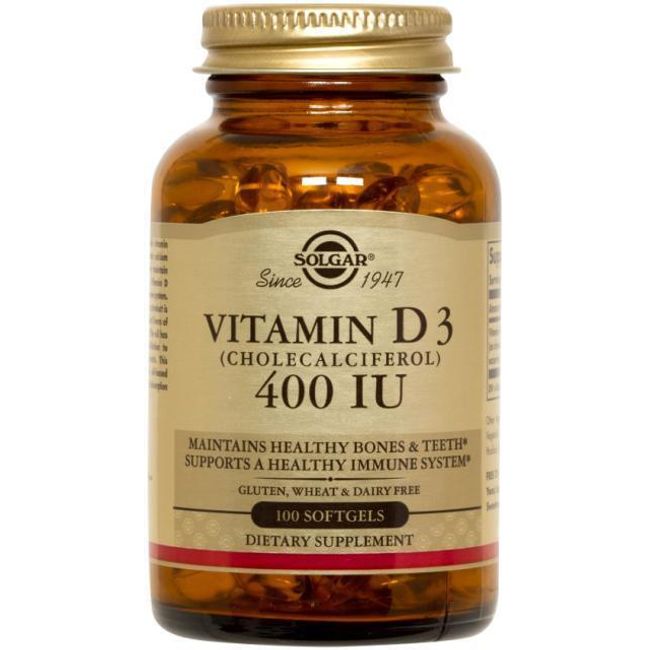 Solgar Vitamin D3 Cholecalciferol 400 IU 100 Softgels