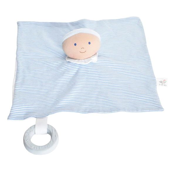 Tikiri Cherub Baby Comforter with Rubber Teether - Blue