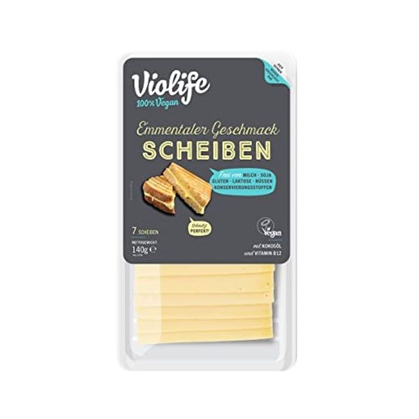 Veganer Violife SCHEIBEN Emmentaler Geschmack, 140g | Käseersatz in Scheiben | Vegane Käse-Alternative zu Emmentaler Käse | Laktosefrei Glutenfrei