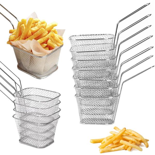 GIRAFEDA 12 Stück Frittierkorb Klein Servierkörbchen Edelstahl Frittierkörbchen Mini Pommeskörbchen mit Henkel Friteusenkorb Frittierkorb zum Servieren für Pommes Frites, Zwiebelringe, Chicken Nuggets