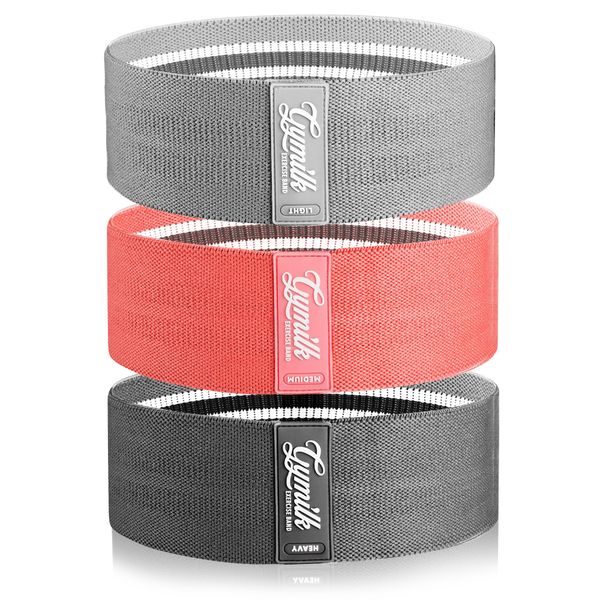 GYMILK Resistance Bands, Exercise Bands for Glutes and Lower Body, Set of 3 Level Fabric Booty Bands (Silver/Peach/Gray)