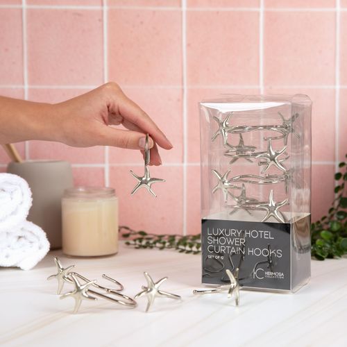 Hermosa Collection Decorative Star Fish Chrome Shower Curtain Hooks - Upgrade Your Bathroom Style and Stop Being Embarassed!