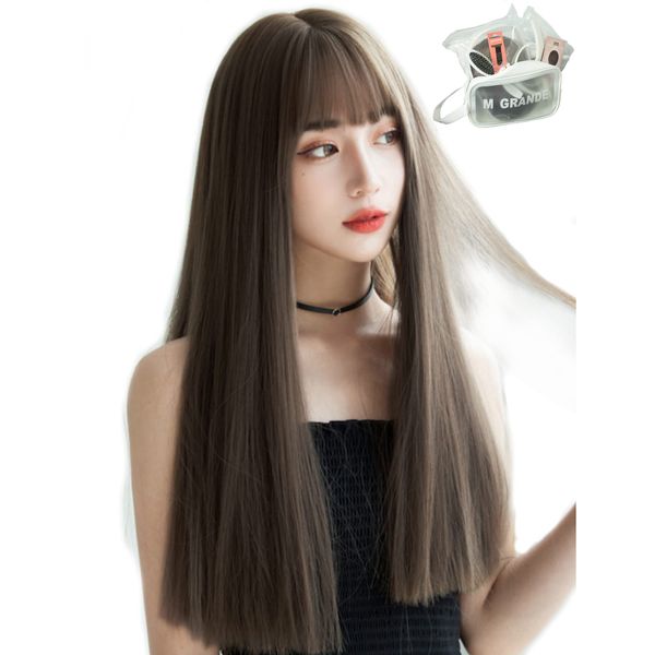 EmGrande DY23B Premium Line Wig, Supervised by Active Top Stylists, 6 Piece Set, Rich Line, Women's Wig, Long, Small Face Effect (Gray Ash