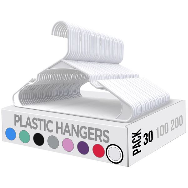 Utopia Home Clothes Hangers 30 Pack - Plastic Hangers Space Saving - Durable Coat Hanger with Shoulder Grooves (White)