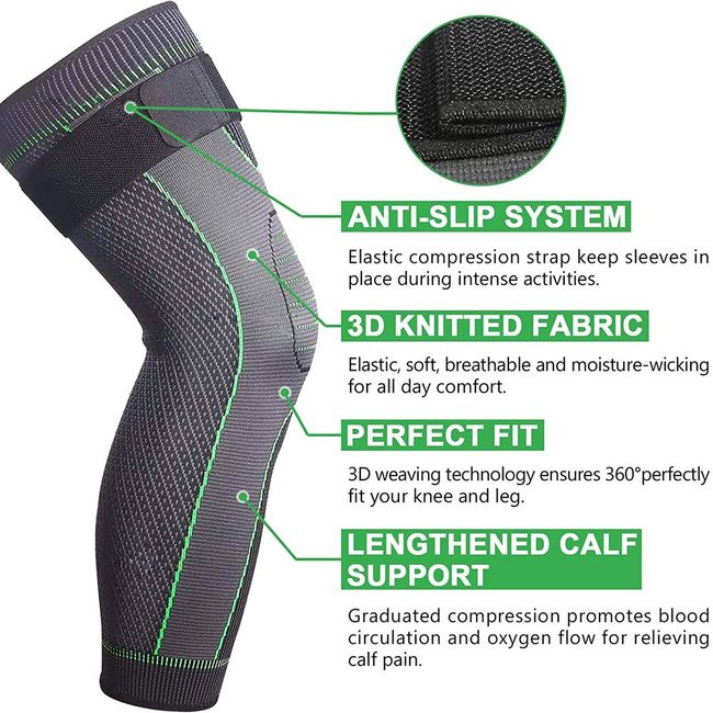 Sports Full Leg Compression Sleeves Knee Brace Calf Support