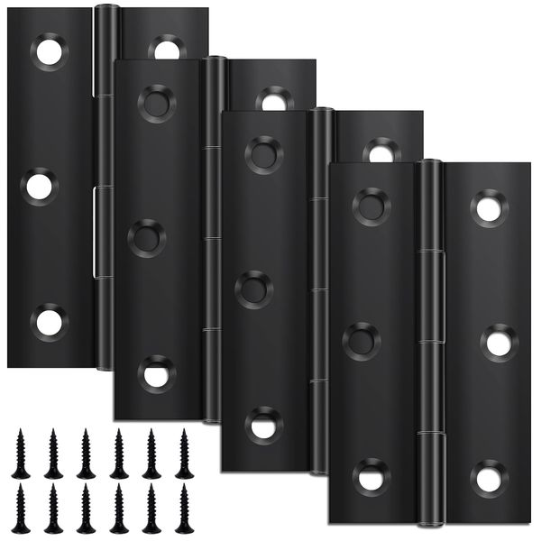 Yeepeo 4 Pcs Door Hinges 68mm × 38mm, Black Stainless Steel Hinges for Wood, Butt Hinges for Internal External Doors with 24 Pcs Screws for Gate, Windows, Closet, Drawer, Boxes