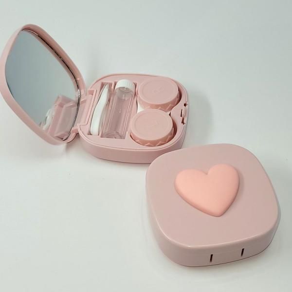 (Himchan) Pink Heart Portable Contact Lens Case Storage Box Set Storage Bin Contact Lens Container