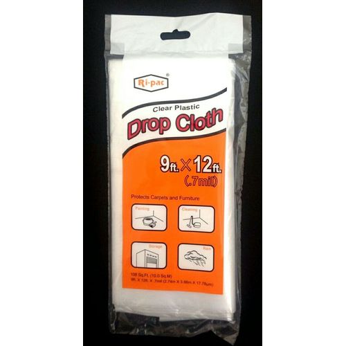2Pcs 9ft x 12ft (0.7 mil) Clear Plastic Drop Cloth Protect Carpets and Furniture