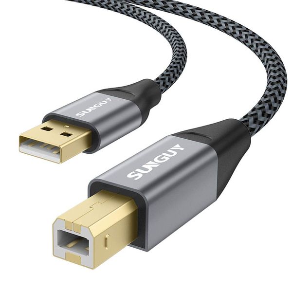 SUNGUY Printer USB Cable, 1.5M Type A Male to Type B Male USB 2.0 Cable, Gold Plated Connector, Computer to Printer Connection Cable, Printer Cable for Epson Canon Brother HP Fax Machine Copier