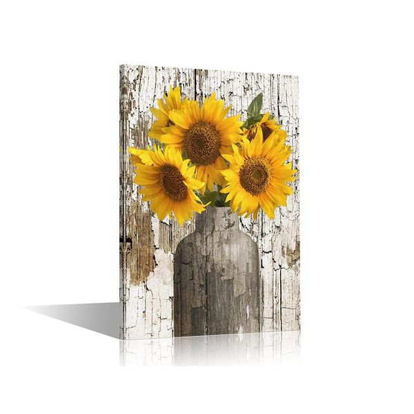 TISHIRON Canvas Wall Art for Home Decor Modern Bathroom Office Wall Decor Paintings Yellow Sunflower Flowers Pictures Artwork Print Home Decor 12x8in