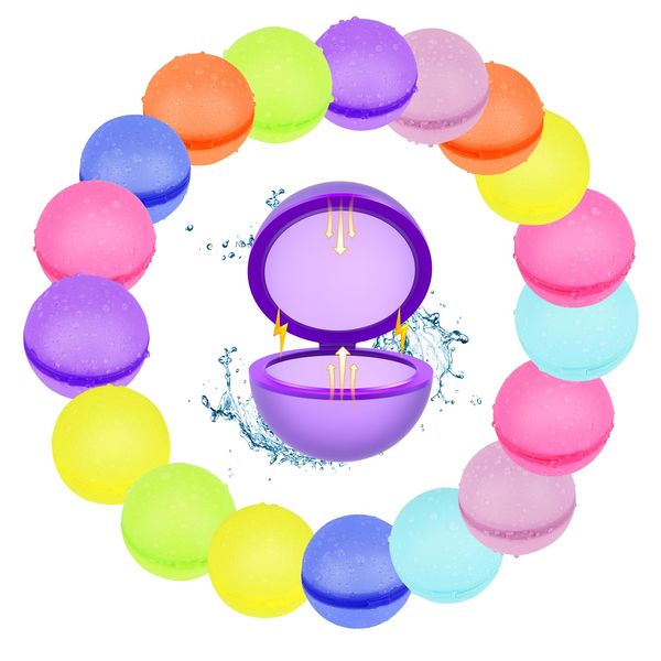 artcool 18 PCS Reusable Magnetic Water Balloons, Refillable Quick Self-Sealing Water Bomb Splash Balls with Mesh Bag, Soft Silicone Outdoor Pool Toys for Kids Adults Outside Games Summer Party