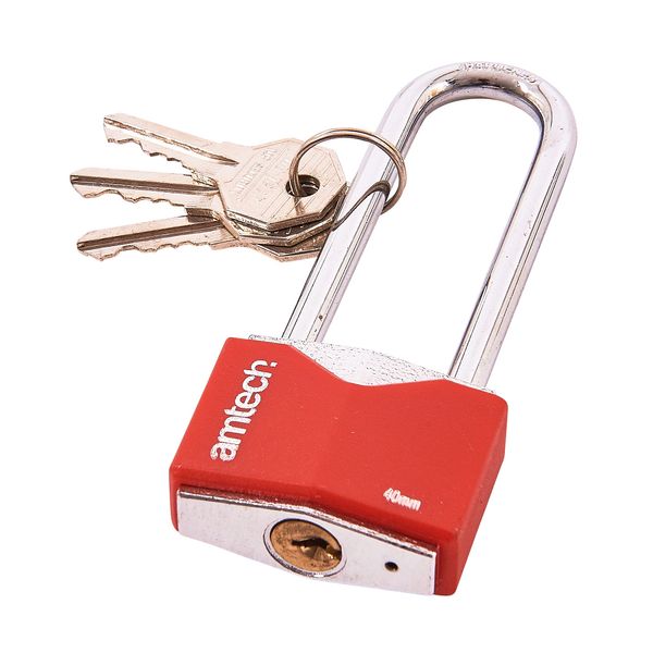 Amtech T0707 40mm Long Shackle Rhombic Chrome Plated Iron Padlock