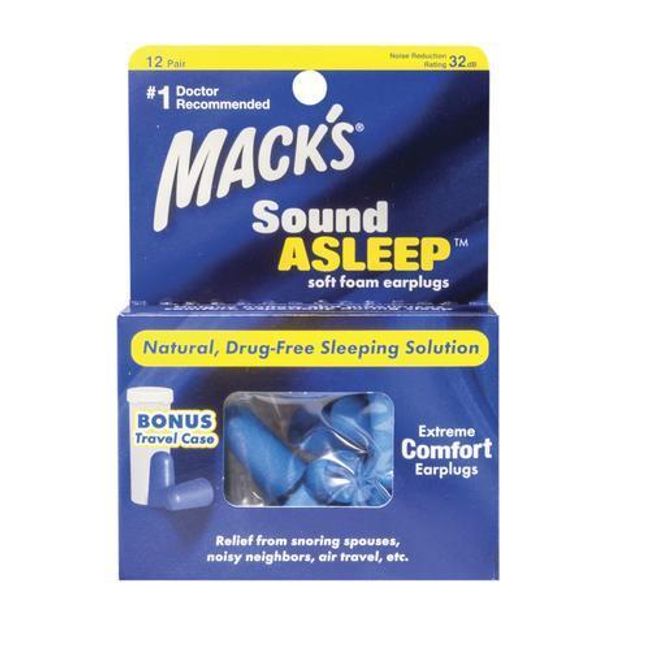 Mack's® Sound Asleep™ Soft Foam Earplugs with Travel Case, 12 Pairs