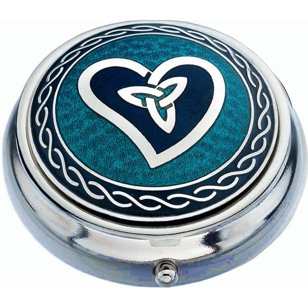 Pill Box in Celtic Trinity Heart Design. (Blue)