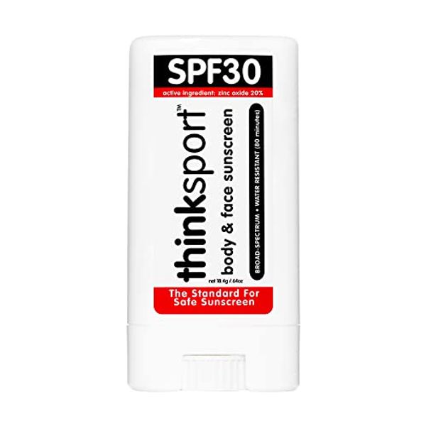 Thinksport SPF 30 Face & Body Mineral Sunscreen Stick – Safe, Natural, Water Resistant Sun Cream – Vegan, Reef Friendly UVA/UVB Sun Protection for Sports & Active Use, 0.64oz