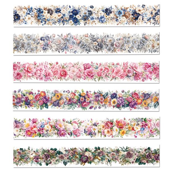 6 Rollen PET Washi Tape Blumen Schmetterling Transparent Scrapbooking Aufkleber Dekorative Maskierungsbänder Wasserdichte Pflanzen Aufkleber für DIY Arts Crafts Journal Geschenkpaket (Blumen E)