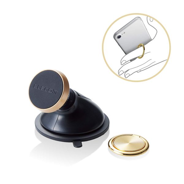 Elecom Car Accessories/Smartphone Magnet Holder/Gel Suction Cup/Gold