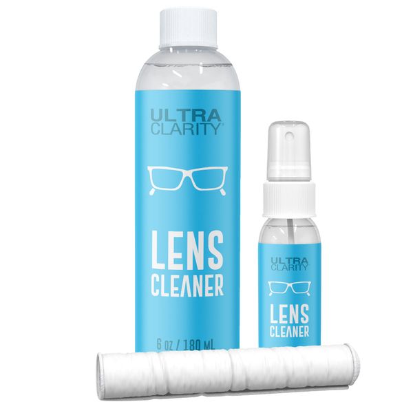 Ultra Clarity Eyeglass Lens Cleaning Spray 7oz Value Pack, 1oz Spray, 6oz Refill, & Microfiber Cloth, Glasses, Phone & Electronic Screens, Ideal Even on Coated Surfaces, Professional Grade