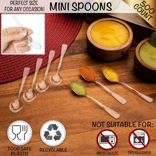 Tasting Mini Spoons - LORESO 500CT Box Mini Clear Plastic Dessert Spoons For Ice Cream, Dessert Spoons and Frozen Yogurt Spoons - BPA Free, Reusable 3.8Inches (Mini Spoons 500CT Box)