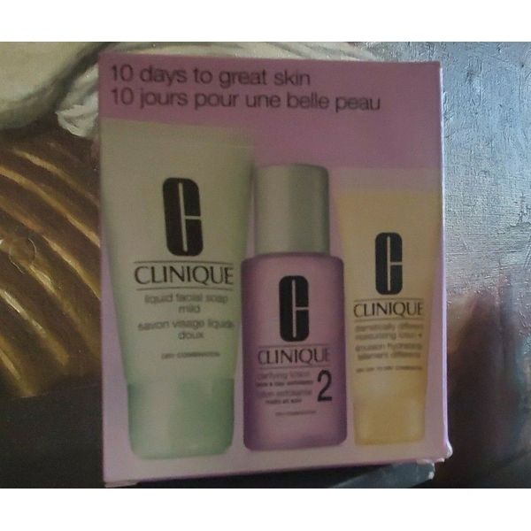 NIB Clinique 10 Days To Great Skin 2, Face Soap, Clarifying Lotion & Moisturizer